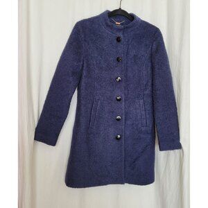 VTG Victorias Secret Dark Blue Wool Bouclé Long Coat Button Y2K Women Size 6
